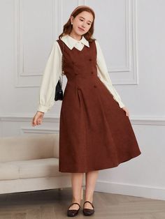 Simple Dresses For Teens, Wedding Shoes Lace, Collared Blouse, Casual Summer Tops, Teenage Girls, Coffee Brown, Vestido Casual, Dresses For Teens