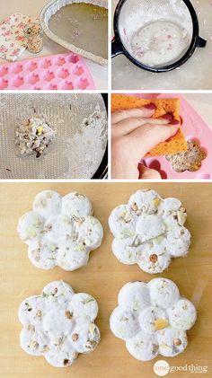 the process for making cookies is shown with different pictures and instructions on how to bake them