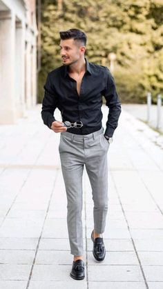 Streetwear Men Outfits Street Fashion, Black Outfit Men, Stylish Mens Suits, Mens Business Casual, Mens Business Casual Outfits, Shirt Outfit Men, Pants Outfit Men