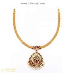 22K Gold 'Peacock' Addiga Necklace with Rubies - 235-GN613 - Buy this Latest Indian Gold Jewelry Design in 38.350 Grams for a low price of $2,066.50 Gold Traditional Necklace, Indian Gold Necklace, Gold Jewelry Design, Gold Indian Jewelry, Indian Gold Necklace Designs, Indian Gold Jewellery Design, 22 Carat Gold Jewellery, Indian Gold Jewelry, Temple Jewelry Necklace