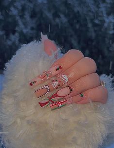 Christmas Nails Diy, Christmas Nails Easy, Long Square Acrylic Nails, Festival Nails