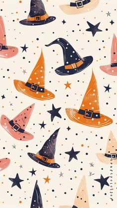 a pattern with witches hats and stars