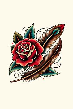 Curious about rose and feather tattoos? Discover the meaning behind each symbol and see if it resonates with you. Tap for more info! Rose And Feather Tattoo, Dead Rose Tattoo, American Traditional Rose, Quill Tattoo, Feather Tattoo Meaning, Rose Tattoo Meaning, Peacock Feather Tattoo, Occult Tattoo, Feather Tattoo Design