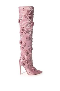 Iconic Shoes, Rhinestone Rose, Outfits Girl, Boots Platform, Super High Heels, Boots High, Shoes Collection, Pink Heels, Boots Knee