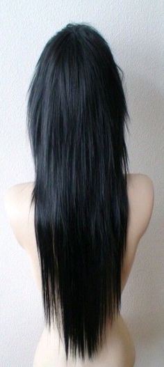 Goth Layered Hair, Scene Haircuts Long, Emo Long Hair, Emo Haircuts Long, Long Emo Hair, Scene Haircut, Emo Haircut, Scene Hair Bangs, Black Hair Wig