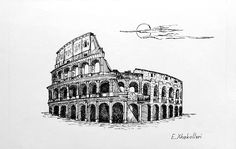 an ink drawing of the colossion in rome