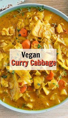 vegan curry cabbage soup in a bowl