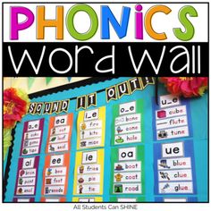 the phonics word wall with pictures and words on it