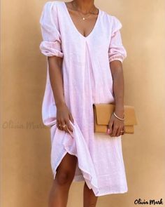 Loose Shirt Dress, Boho Mode, Linen Shift Dress, Princess Dresses, Elegante Casual, Long Midi Dress, Half Sleeve Dresses, Solid Color Dress, Plain Color