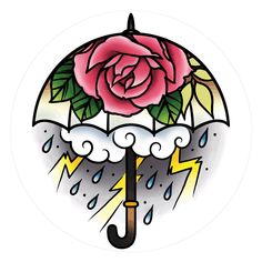 an umbrella with a rose on it and lightning bolt coming out of the bottom half