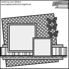 a black and white photo frame with polka dots on the border, in front of an empty