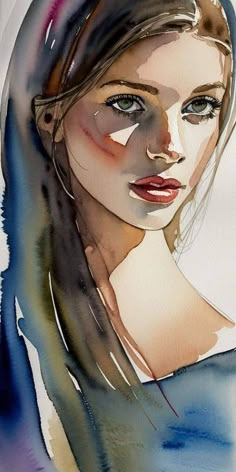 a watercolor painting of a woman's face