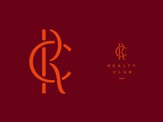 the logo for realty club is shown in orange and red colors on a maroon background