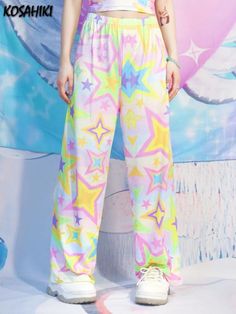 Pants Summer 2023, Star Print Pants, Kawaii Pants, Wide Leg Pants Summer, Japanese Harajuku, Bow Sweater, Kawaii Harajuku, Pants Summer, Printed Trousers