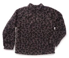 Animal print in black and brown;Quarter-zip closure;Perfect cold-weather layer Cheetah Print Sweatshirt, Gray Cheetah Print, Leopard Print Sweatshirt, Sherpa Sweater, Sherpa Fabric, Sherpa Pullover, Quarter Zip Sweater, Big Lots, Print Sweatshirt