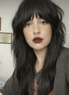 Professional Hair Dye Ideas, Long Shag Haircut With Fringe, Soft Shag Haircut Long Bangs, Shag Bangs Long Hair Straight, Emo Medium Hair, Mullet Shag Long Hair, Modern Shag Haircut Straight Hair, Textured Layered Long Hair, Popular Hair For 2023