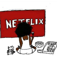 a drawing of a woman holding a netflix sign