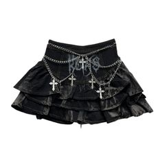 Color: Black Material: Polyester Size Length(cm)(inch) Waist(cm)(inch) S 35/13.77 62/24.40 M 36/14.17 67/26.37 L 37/14.56 72/28.34 Skirt Chain, Grunge Skirt, Short Pollera, Y2k Skirt, Tiered Mini Skirt, Black High Waist, Jeans Rock, Denim Short, Character Outfits