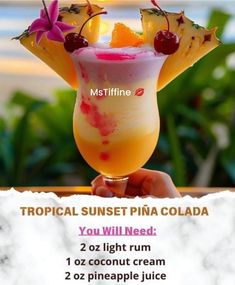 the tropical sunset pina cola is ready to be eaten