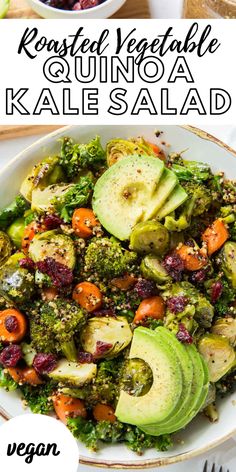 broccoli, carrots and avocado salad in a white bowl