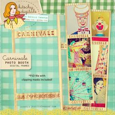 a collage of various pictures on a green and white checkered tablecloth with the caption carnivale photo booth