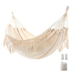 PRICES MAY VARY. Big Hammock-This hanging hammock's total length (from loop to loop) is 110insh, the bed size is 78.8 X 59inch. It's larger and wider. And it can hold up to 450lbs. Very perfect for 2 people to use. Comfortable & Elegant Tassel Design-The hammock is made from polyester cotton canvas, soft, breathable and skin-friendly. Traditional hand-woven beige tassel, gorgeous, elegant and looks outstanding. Widely Use- You can hang up the hammock anywhere you want, not only in your room, but Wedding Decor Outdoor, Beach Wedding Decor, Macrame Hammock, Garden Hammock, Indoor Hammock, Hanging Hammock, Double Hammock, Sewing Furniture, Beach Wedding Decorations