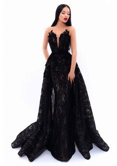 Tarik Ediz 93301 Sleeveless Lace Illusion Bateau Neck Evening Dress - Couture Candy Marlene Hose, Black Wedding Gowns, Gothic Wedding Dress, Tarik Ediz, Prom Dresses Sleeveless, Jewel Neckline, Black Wedding Dresses, Black Wedding, Dream Wedding Dresses