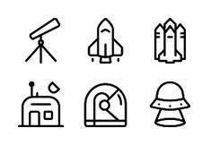 black and white line icons depicting different types of objects that can be seen in this image