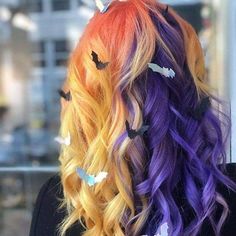 Double Hair Color, Halloween Hair Color Ideas, Halloween Hair Color, Hairstylist Inspiration, Split Dye Hair, Short Weave Hairstyles, Magical Hair, Split Dye, Funky Colors