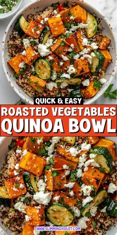 roasted vegetables and quinoa bowl with text overlay