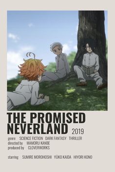 the poster for the upcoming anime film, the promised neverland with two people sitting under a tree