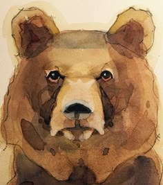 a watercolor painting of a brown bear