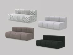 four different types of sofas and bedding in various colors, shapes and sizes