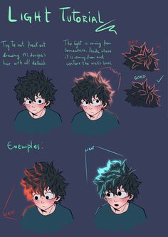 an anime character's face with different expressions and hair styles, including the words light tutor