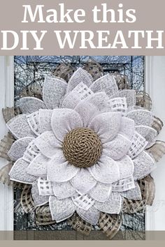 the front door is decorated with burlock and paper flowers that say make this diy wreath