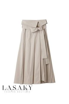 Lasaky - Chic High Waisted Pleated Skirt with Bow Embellishment Luxury Pleated Skirt With Ruffles For Women, Luxury Cotton Skirt With Pleated Waist, Luxury Summer Pleated Skirt With Folds, Luxury Summer Cotton Pleated Skirt, Luxury Cotton Pleated Summer Skirt, Luxury White Skirt With Accordion Pleats, Luxury Cotton Skirt With Accordion Pleats, Luxury Cotton Pleated Skirt For Women, Luxury Ruffled Pleated Skirt For Summer