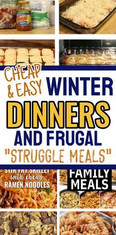 a collage of pictures showing different types of dinner and frugal