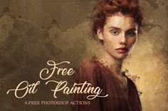 a woman with red hair and blue eyes is featured in the free art painting photoshop actions