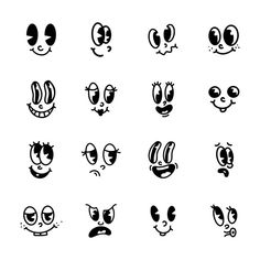 cartoon faces drawn in black and white