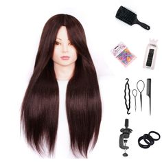 PRICES MAY VARY. [Hair Material]: Made from a blend of 60% real hair and 40% chemical fibers, this ultra dense long hair is suitable for many hairstyles. [Size]: The hair size is 24 inches, and the head and tail of the doll are 22 inches. Having a beautiful Eastern face, it looks very natural [Function]: Suitable for students or anyone majoring in beauty to practice weaving, shaping, straightening, and curling; It can be washed with shampoo in warm water and then blown dry. But it is not suitabl Doll Head For Styling Hair, Hair Practice Doll, Manniquine Head Hairstyles, Manikin Head, Amazon Hair, Hair Mannequin, Table Clamp, Hair Set, Fashion Things