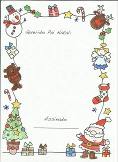 a christmas card with santa and other holiday items