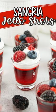 small desserts with berries and yogurt in them on a white countertop