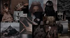 a collage of photos with many different things in the background and one woman wearing a crown