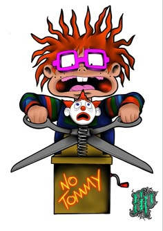 an image of a cartoon character with scissors in his hand and the words no tommy on it