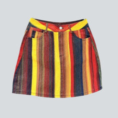 Introducing the 2023 Spring-Summer Collection's must-have item the sanded year-2000 mini women's denim skirt with vertical stripes! An ode to the millennium's iconic couture scene. this skirt is the perfect blend of quintessential and modern street style.Why You'll Fall In LoveMeticulously tailored for the couture fashionista with a penchant for nostalgia. this skirt is designed to make heads turn and hearts flutter. Every detail. from its painted vertical stripes to its mid-waist fit. promises Spring Striped Mini Skirt, Striped Mini Skirt For Spring, Spring Mini Skirt With Vertical Stripes, Y2k Style Multicolor Summer Skirt, Multicolor Y2k Style Summer Skirt, Y2k Style Multicolor Mini Skirt For Spring, Y2k Style Multicolor Mini Skirt, Y2k Multicolor Mini Skirt For Spring, Retro Striped Summer Skirt