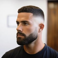 Classic Buzz with Clean Mid Fade Buzz Cut With Beard, Crew Cut Hair, Mid Fade Haircut, Fresh Cuts, Hairstyle Tips, Mid Fade, Mens Haircuts, Face Cut