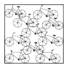 a drawing of many bicycles on a white background