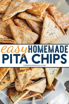 homemade pita chips on a plate with text overlay