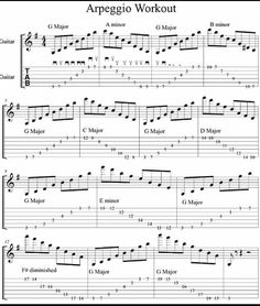 sheet music with the words argegio workout