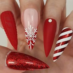 Medium Stiletto, Red Christmas Nails, Cute Christmas Nails, Her Nails, Glue Stick, Nail Swag